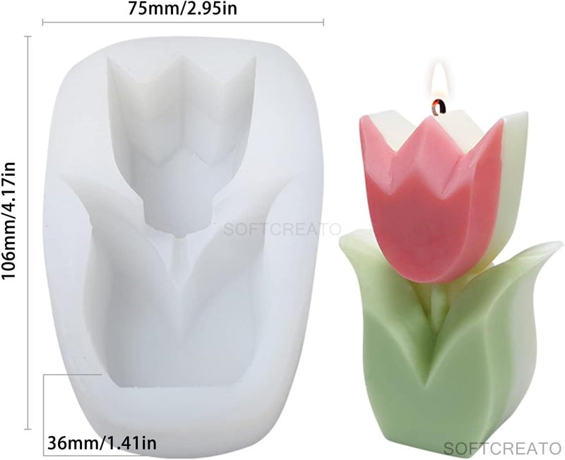 SOFTCREATO Flower Silicone Candle Mould | 3D Tulip Flower Candle Silicone Mold I Candle Casting Molds for DIY Handmade Chocolate, Cake Décor, Aromatherapy, Soap, Polymer Clay Resin Art Craft Making - Image 4