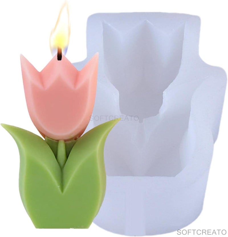 SOFTCREATO Flower Silicone Candle Mould | 3D Tulip Flower Candle Silicone Mold I Candle Casting Molds for DIY Handmade Chocolate, Cake Décor, Aromatherapy, Soap, Polymer Clay Resin Art Craft Making - Image 2