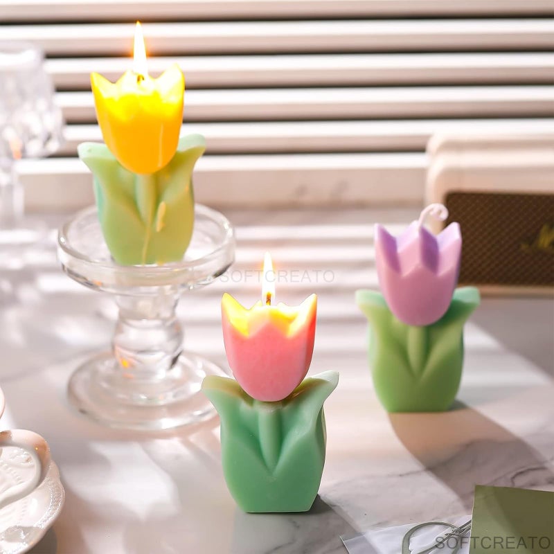 SOFTCREATO Flower Silicone Candle Mould | 3D Tulip Flower Candle Silicone Mold I Candle Casting Molds for DIY Handmade Chocolate, Cake Décor, Aromatherapy, Soap, Polymer Clay Resin Art Craft Making - Image 5