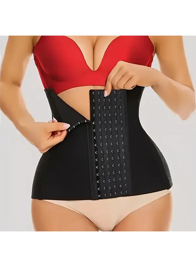 Women S Black Full Body Six Row Buckle Waist Trainer Corset Stretchy Neoprene For Fitness Exercise Versatile Workout Accessories Sleek Design Flexible Fabric Hand Wash Only