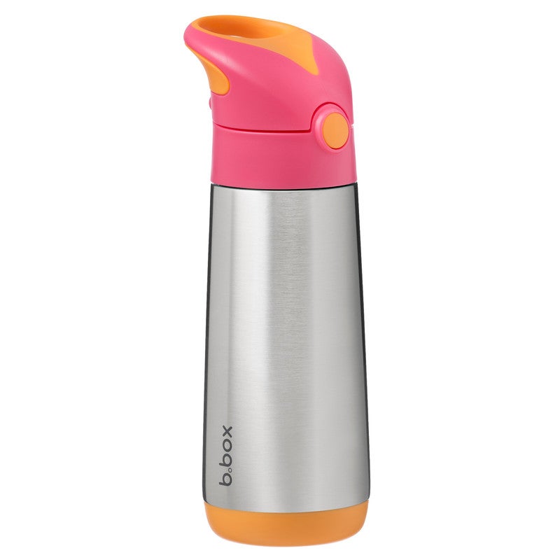 B.Box Insulated Drink Bottle with Straw | Stainless Steel Water Bottle for Kids 3+ Years | Push Button Lid | BPA-Free | Keeps Drinks Cold up to 15 Hours | 500ml (17 fl oz)-Strawberry Shake - Image 1
