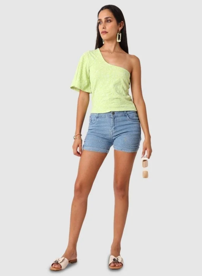 Freehand  Women Regular Fit Textured Asymmetric Neck Sleeveless One Shoulder Top  | Best Price UAE