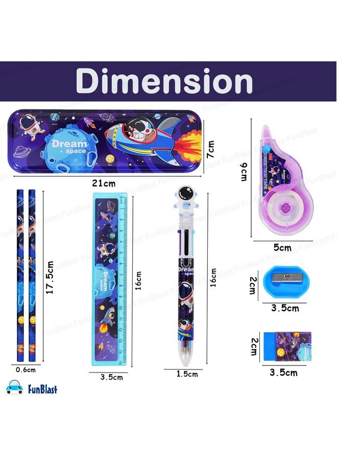 فنبلاست مجموعة أدوات مكتبية من فن بلاست بتصميم الفضاء الأحلامي مع قلم رصاص وممحاة ومبراة وعلبة أقلام للأولاد والبنات، هدية عيد ميلاد للأطفال (متعددة الألوان) - Image 2