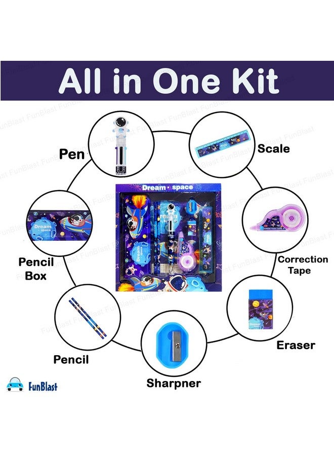 فنبلاست مجموعة أدوات مكتبية من فن بلاست بتصميم الفضاء الأحلامي مع قلم رصاص وممحاة ومبراة وعلبة أقلام للأولاد والبنات، هدية عيد ميلاد للأطفال (متعددة الألوان) - Image 3