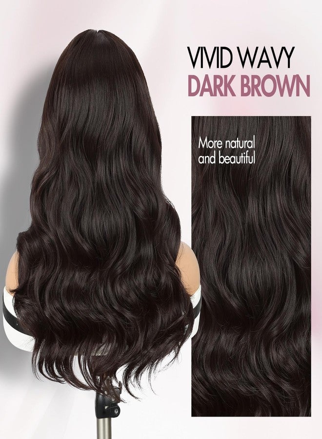 Quantum Love Long Curly Wavy Wig for Women Pre Cut Simulated Lace Wavy Wigs Dark Brown Glueless Loose Wave Wigs 18 Inch Natural Looking Synthetic Wig for Daily Party Use - Image 4