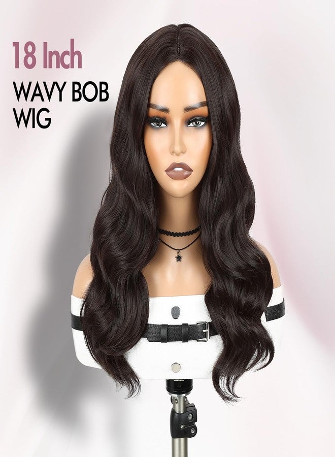 Quantum Love Long Curly Wavy Wig for Women Pre Cut Simulated Lace Wavy Wigs Dark Brown Glueless Loose Wave Wigs 18 Inch Natural Looking Synthetic Wig for Daily Party Use - Image 2