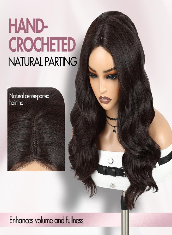Quantum Love Long Curly Wavy Wig for Women Pre Cut Simulated Lace Wavy Wigs Dark Brown Glueless Loose Wave Wigs 18 Inch Natural Looking Synthetic Wig for Daily Party Use - Image 3