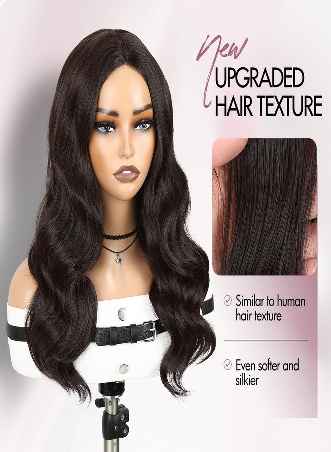 Quantum Love Long Curly Wavy Wig for Women Pre Cut Simulated Lace Wavy Wigs Dark Brown Glueless Loose Wave Wigs 18 Inch Natural Looking Synthetic Wig for Daily Party Use - Image 5