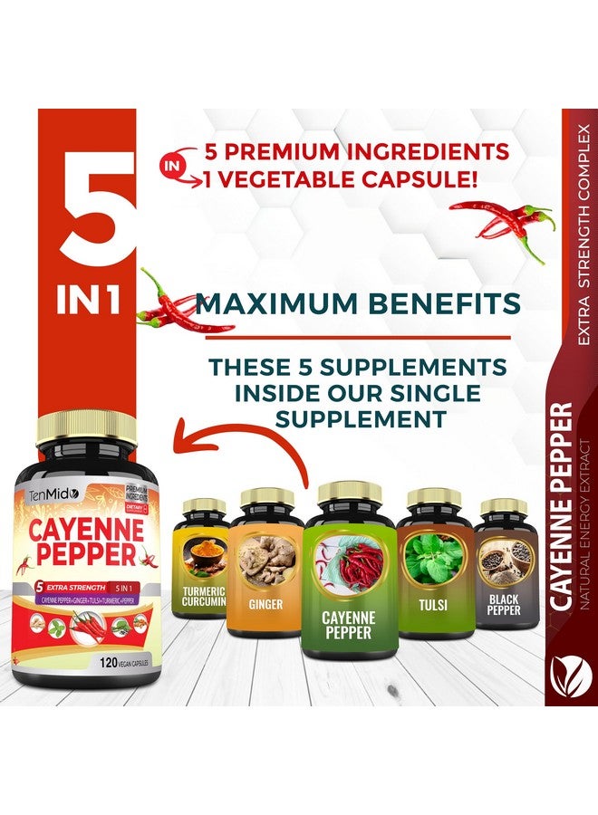Tenmido Cayenne Pepper Supplements Extract Capsules, 4 Months Supply with Ginger, Turmeric Curcumin, Tulsi, Black Pepper - Supports Immune System, Promotes Digestive System Function - 120 Vegan Capsules - Image 2