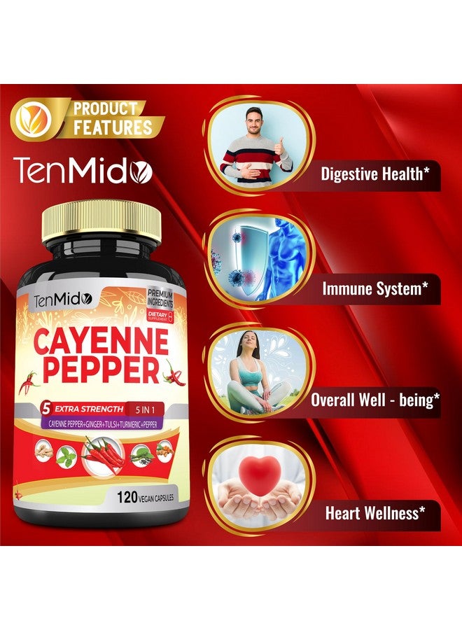Tenmido Cayenne Pepper Supplements Extract Capsules, 4 Months Supply with Ginger, Turmeric Curcumin, Tulsi, Black Pepper - Supports Immune System, Promotes Digestive System Function - 120 Vegan Capsules - Image 5