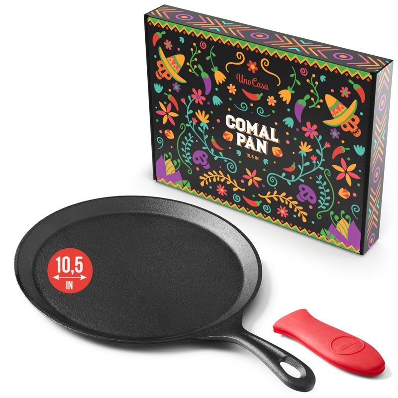 Uno Casa Cast Iron Comal Pan 105 Inch Skillet for RotiComal Pan TawaDosa Pan Pataconera Comales para Tortillas Comal Para Tortillas Grande Cast Iron Griddle