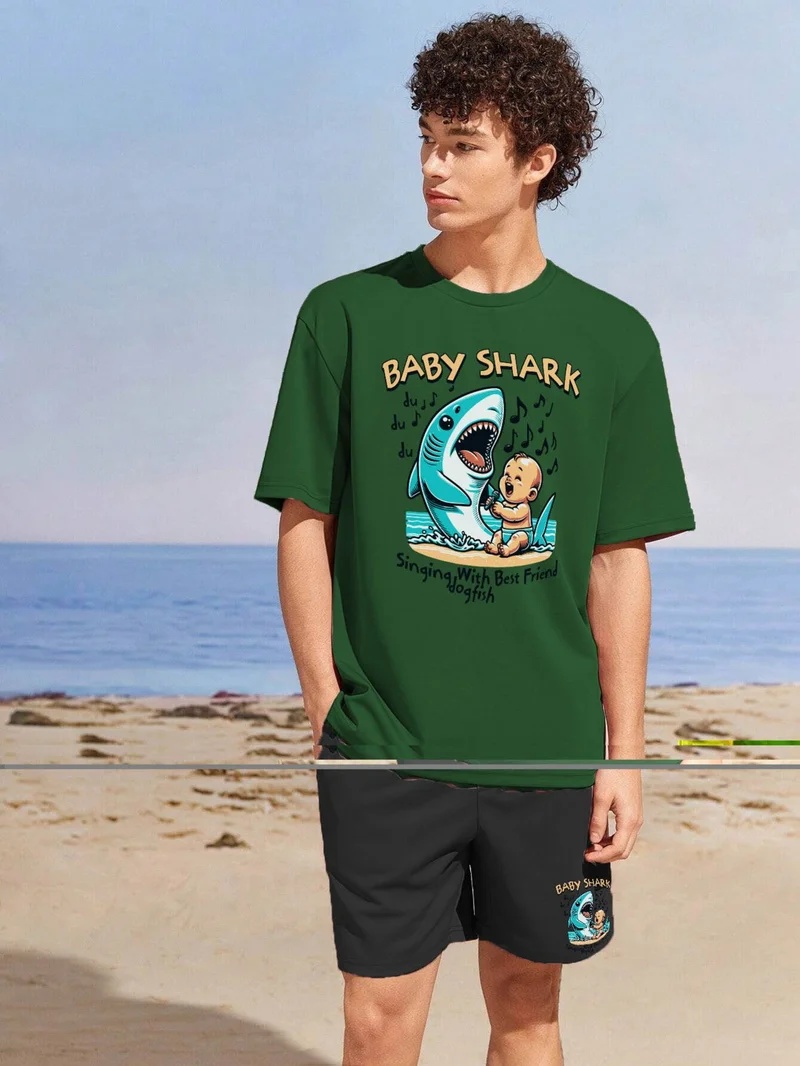 دوغ فش Couple Lover Combination Oversize Baby Shark Design Printed T-Shirt 2-Pack