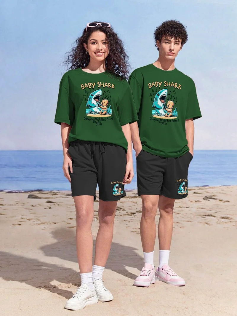 دوغ فش Couple Lover Combination Oversize Baby Shark Design Printed T-Shirt 2-Pack