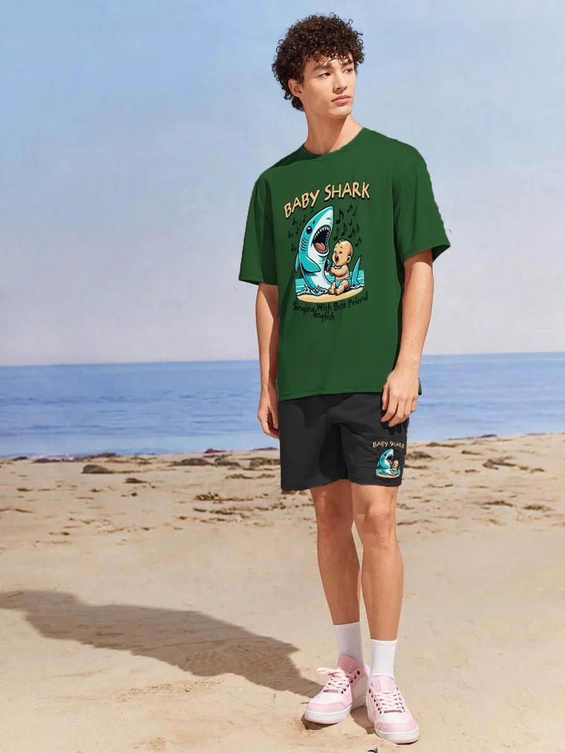 دوغ فش Couple Lover Combination Oversize Baby Shark Design Printed T-Shirt 2-Pack