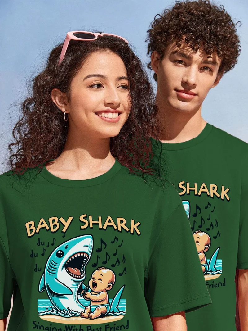دوغ فش Couple Lover Combination Oversize Baby Shark Design Printed T-Shirt 2-Pack
