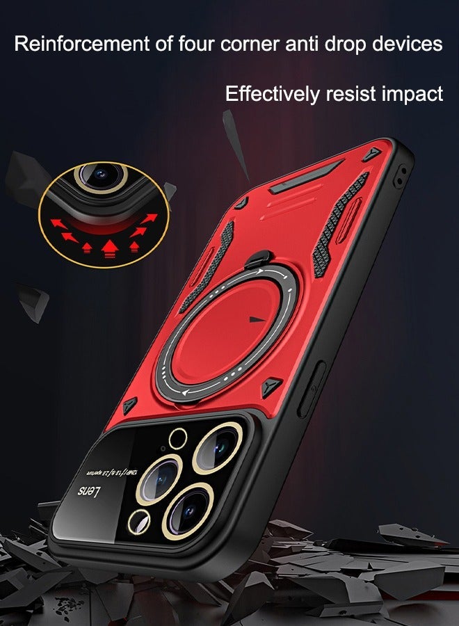 iPhone 15 Pro MagSafe Case Cover Camera Len Protector Protection with Magnetic Wireless Charging Back Invisible Ring Stand Phone Holder Kickstand Cell Comfortable Hold Shockproof Accessory Black/Red  - Image 3