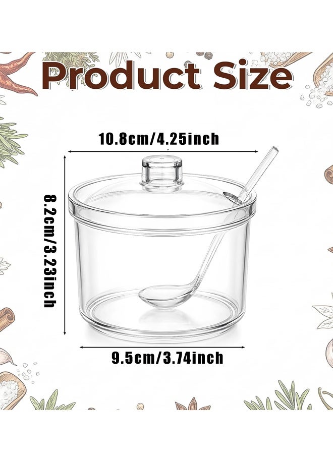 14oz Clear Acrylic Sugar Bowl With Lid & Spoon Kitchen Coffee Bar - Image 2