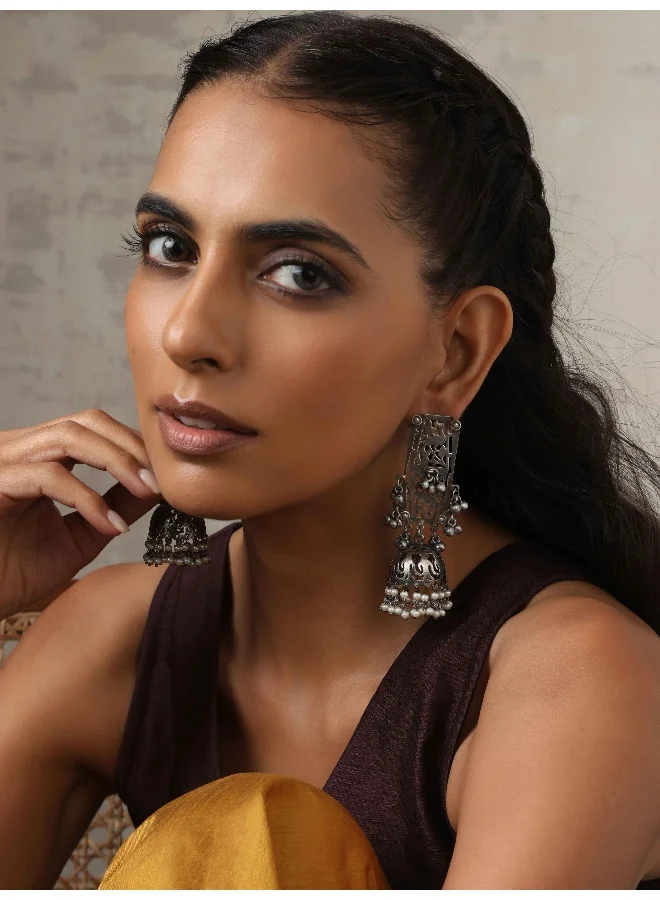trueBrowns trueBrowns Silver Tone Floral Jhumka Earrings