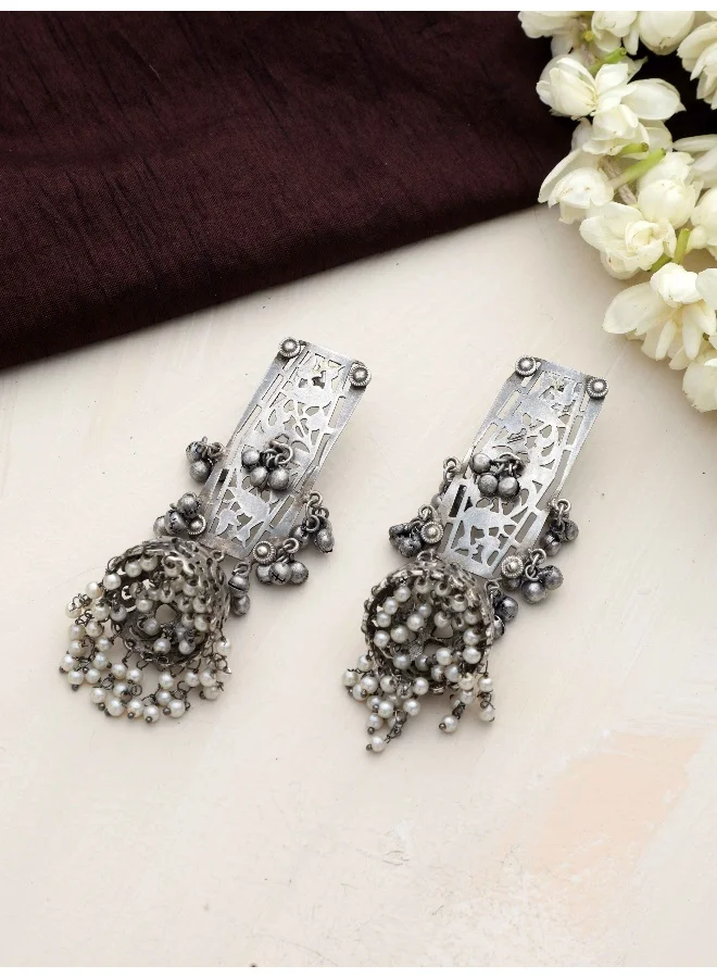 trueBrowns trueBrowns Silver Tone Floral Jhumka Earrings