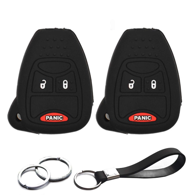 INFIPAR 2pcs Compatible with Jeep Compass Patriot Wrangler Dodge Avenger Durango Chrysler 200 Remote Head 3 Buttons Key Fob Cover Case Key Chain Protector Keyless Remote Holder