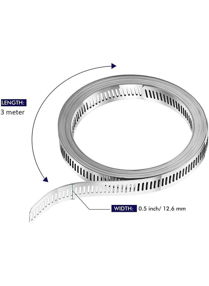VITION 3m Coiled Hose Clamps with 6 Adjustable Screw Fasteners Stainless Steel for Intercooler, Pipe, Plumbing, Tube and Fuel Line - Image 2