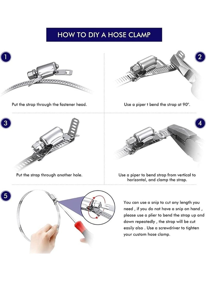 VITION 3m Coiled Hose Clamps with 6 Adjustable Screw Fasteners Stainless Steel for Intercooler, Pipe, Plumbing, Tube and Fuel Line - Image 3