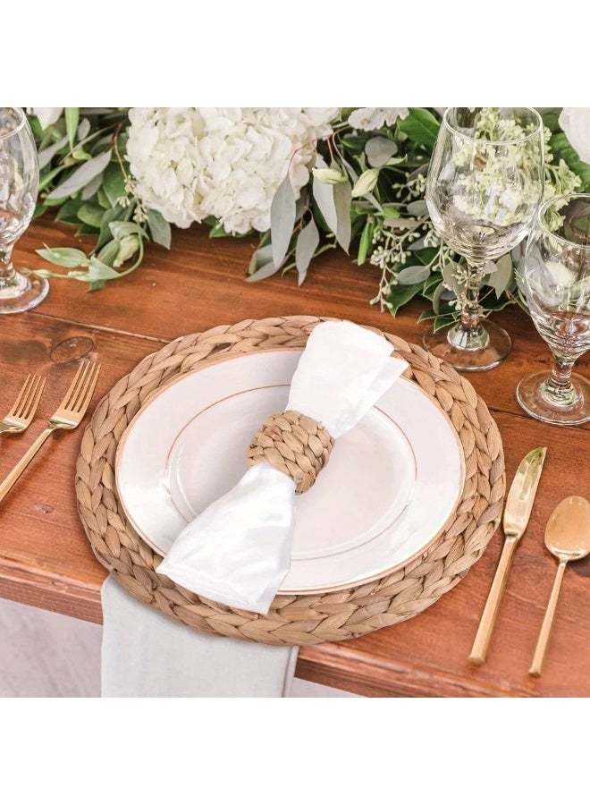 12PCS Handmade Woven Rattan Hyacinth Napkin Rings, Rustic Farmhouse Boho Napkin Holders for Wedding Christmas - Image 5