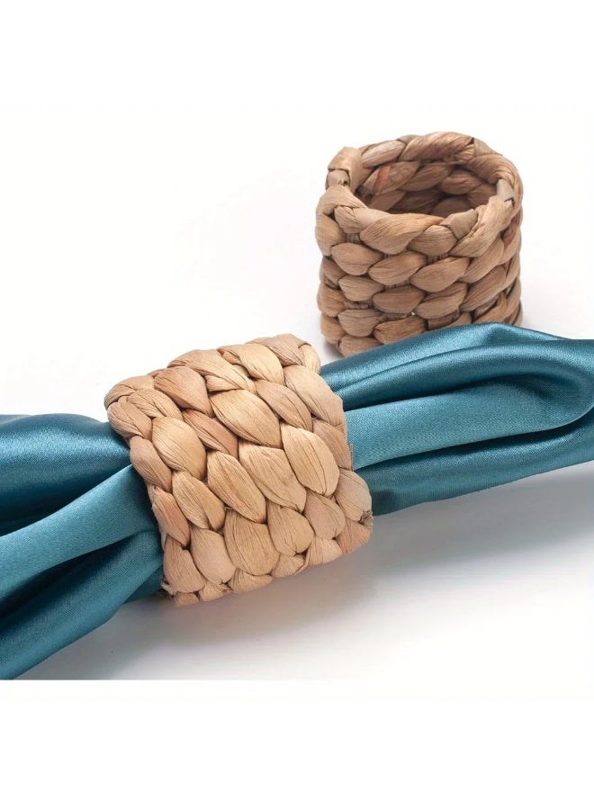 12PCS Handmade Woven Rattan Hyacinth Napkin Rings, Rustic Farmhouse Boho Napkin Holders for Wedding Christmas - Image 2