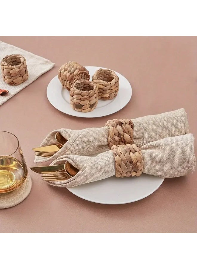 12PCS Handmade Woven Rattan Hyacinth Napkin Rings, Rustic Farmhouse Boho Napkin Holders for Wedding Christmas - Image 1
