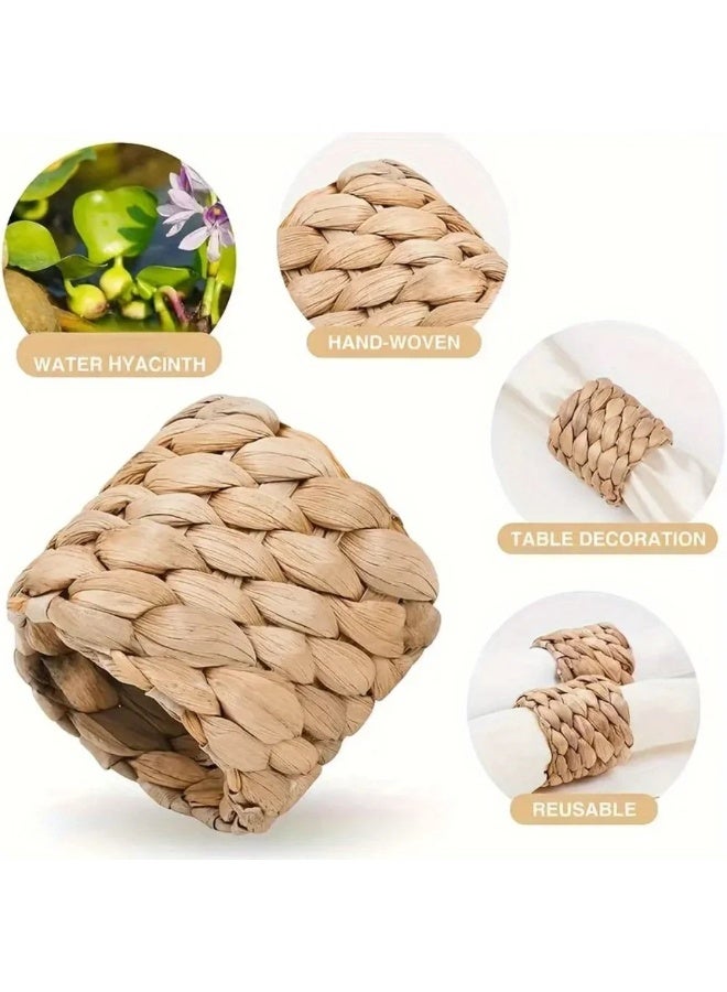 12PCS Handmade Woven Rattan Hyacinth Napkin Rings, Rustic Farmhouse Boho Napkin Holders for Wedding Christmas - Image 4