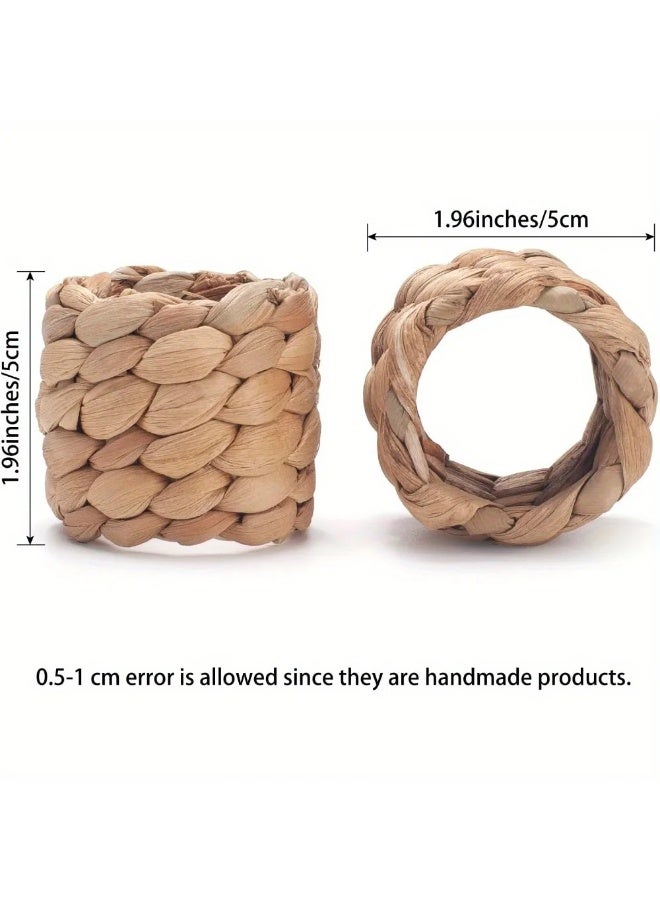 12PCS Handmade Woven Rattan Hyacinth Napkin Rings, Rustic Farmhouse Boho Napkin Holders for Wedding Christmas - Image 3