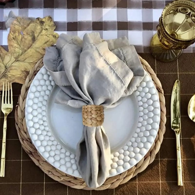 12PCS Handmade Water Hyacinth Napkin Rings Eco-Friendly Grass Woven Napkin Holders Perfect for Weddings Table Settings - Image 4