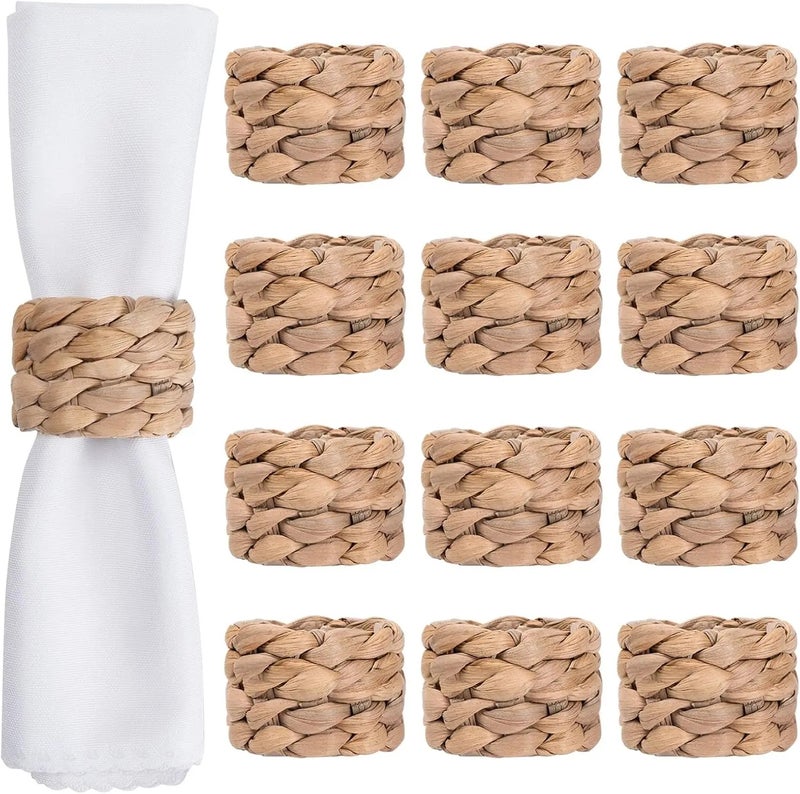 12PCS Handmade Water Hyacinth Napkin Rings Eco-Friendly Grass Woven Napkin Holders Perfect for Weddings Table Settings - Image 1