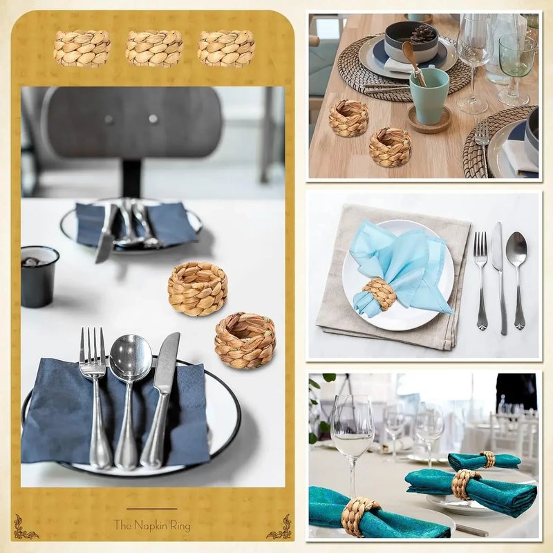 12PCS Handmade Water Hyacinth Napkin Rings Eco-Friendly Grass Woven Napkin Holders Perfect for Weddings Table Settings - Image 5