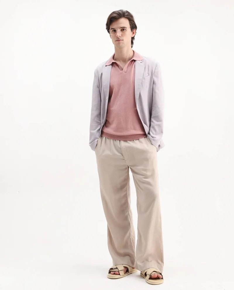 Rare Rabbit Rare Rabbit Men's Teny Dusky Pink Cotton Blend Fabric Half Sleeve Spread Collar Regular Fit Plain Polo