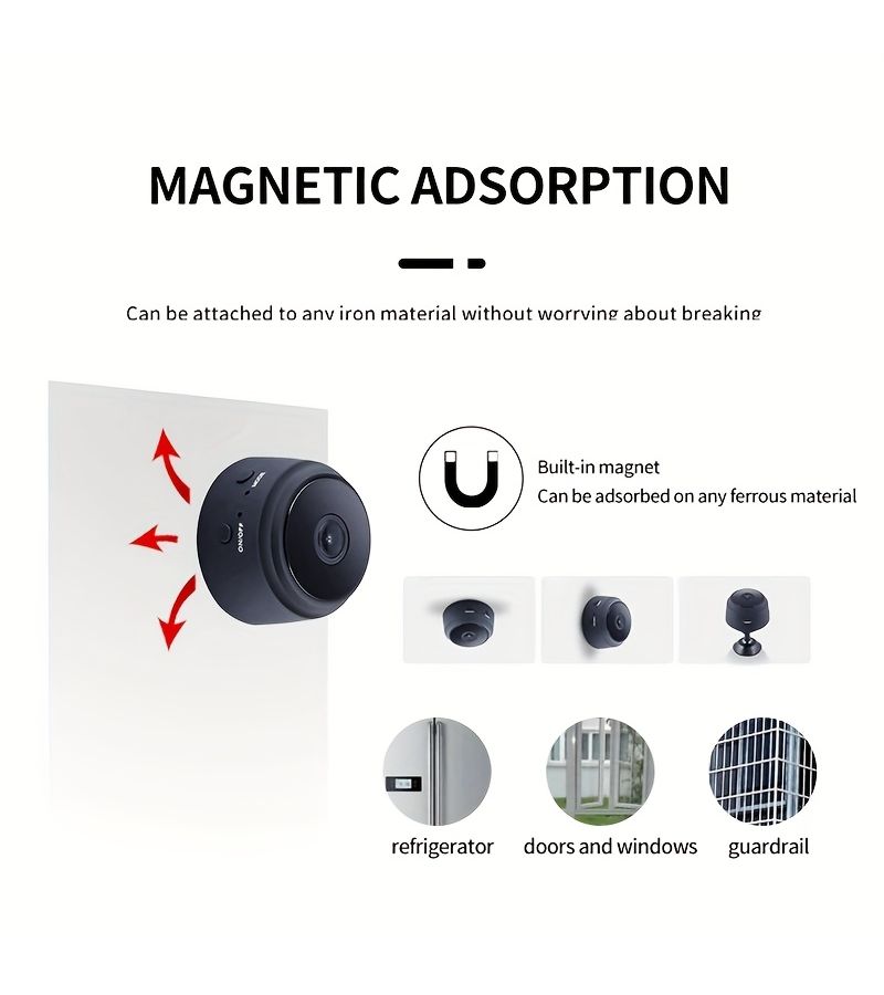 A9 Wireless WiFi Security Camera Indoor Smart Monitor 480P SD Portable Rechargeable Battery Powered Built In Magnet for Stand Mount Supports WiFi Home Monitoring Black - Image 4
