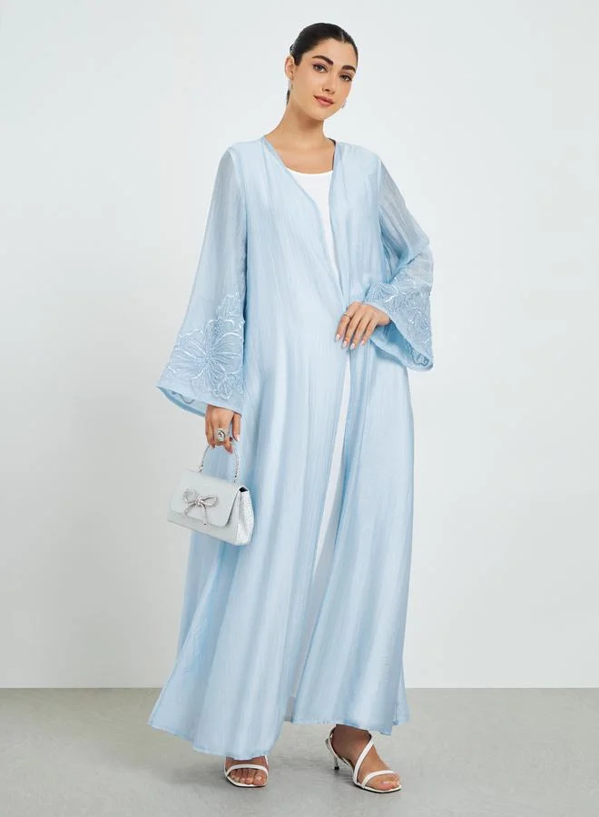 Blue Embroidered Sleeve A-Line Abaya