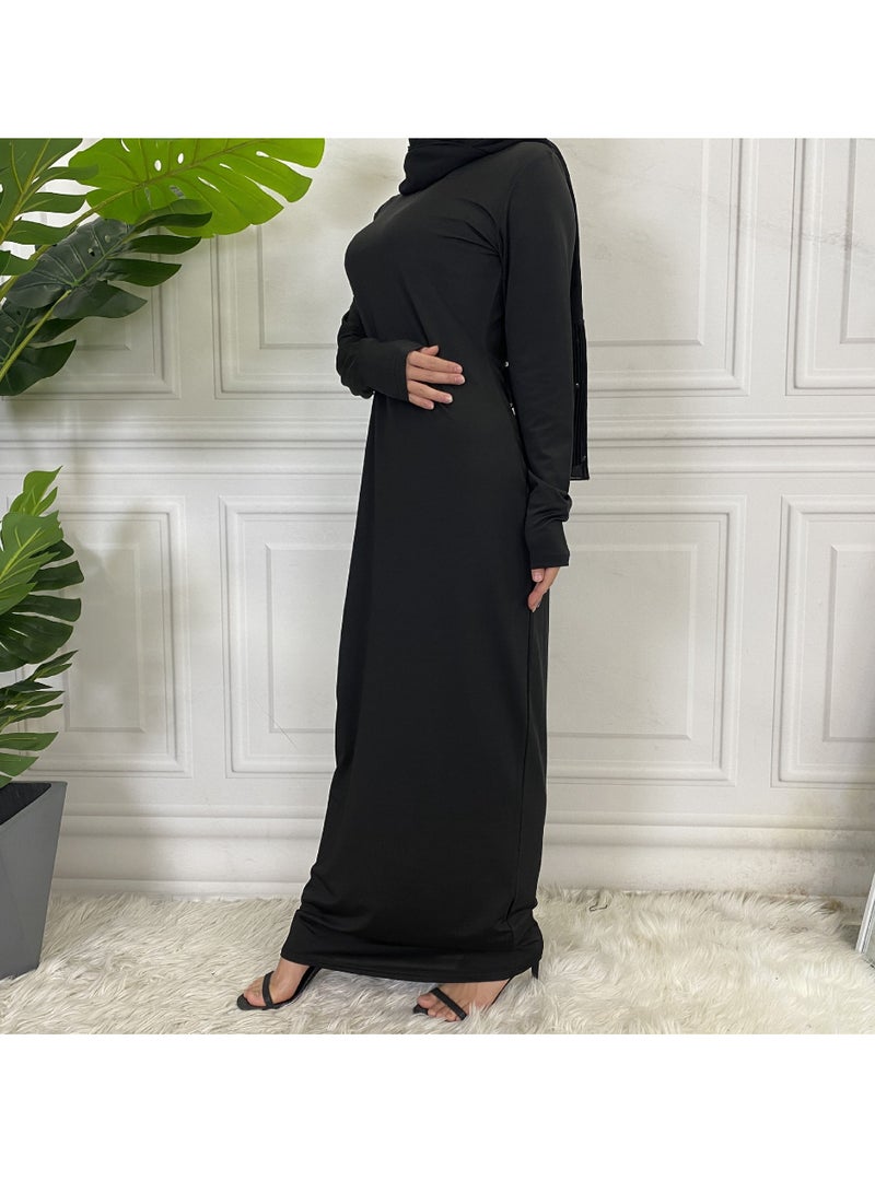 إسكدنيا Mock Neck Casual Abaya, Soft Breathable Long Sleeve Women Abaya Dress, Long Lasting Comfortable Normal Muslim Women Islamic Dress for Prayer, Daily Wear, Occasion Wear, ( Size XL, Black) - Image 1