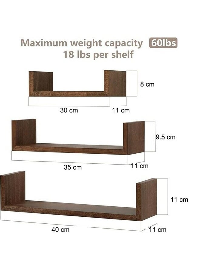 Home Gallery - Natural Wood Floating Shelf (Set Of 3) 40-35-30 cm cm - Image 1