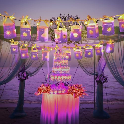 Beeveer 20 Pack Princess Sun Hanging Lanterns DIY Set Purple Princess Hanging Paper Lanterns Purple Sun Cutout Square Round Decorations for Birthday Party Light String Not IncludedVivid Color - Image 3