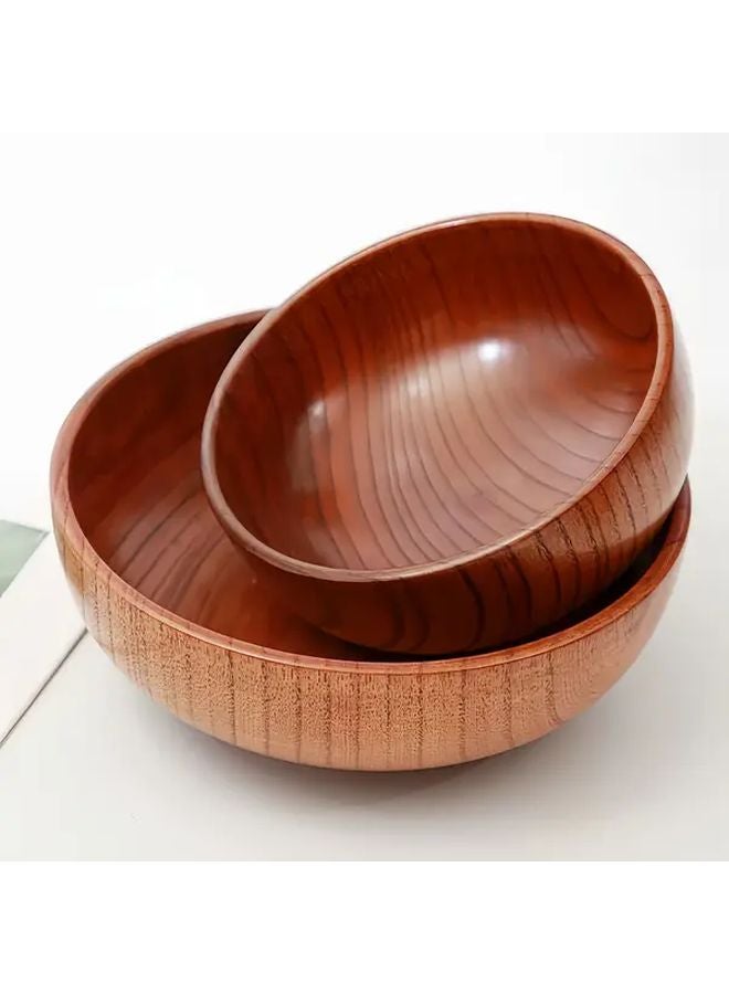 XL Solid Wood Round Bowl Large Durable For Salad Noodles Rice Soup Dessert Fruit - Image 5
