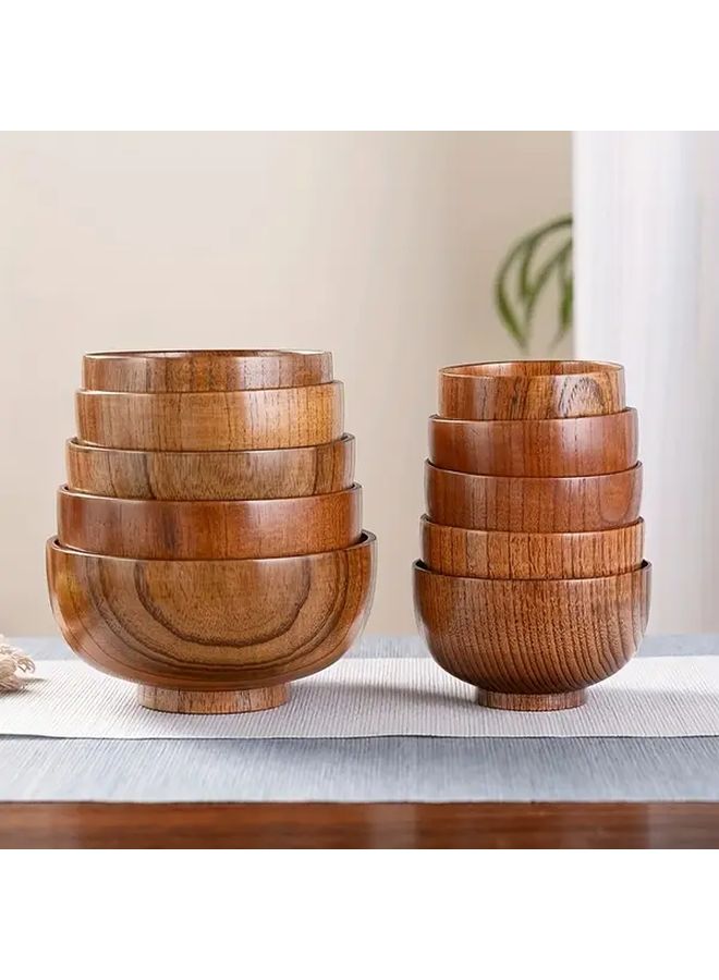 XL Solid Wood Round Bowl Large Durable For Salad Noodles Rice Soup Dessert Fruit - Image 3