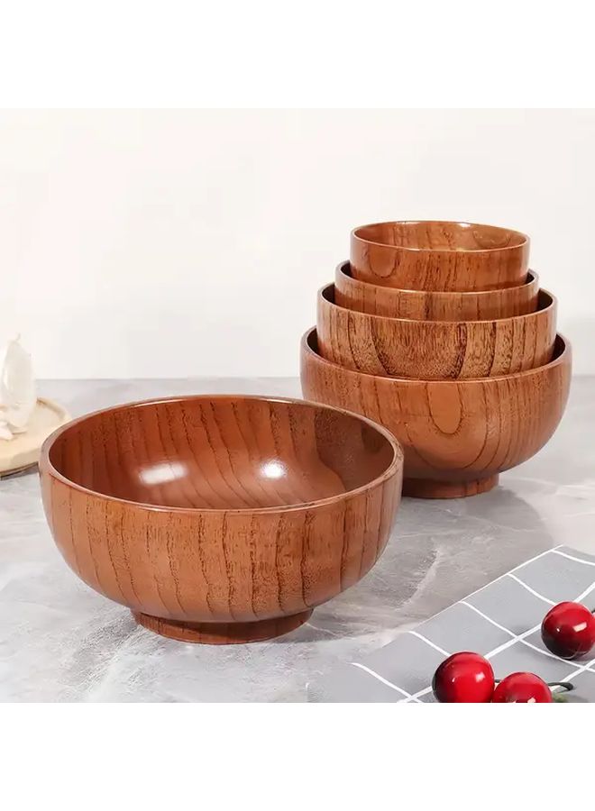XL Solid Wood Round Bowl Large Durable For Salad Noodles Rice Soup Dessert Fruit - Image 2