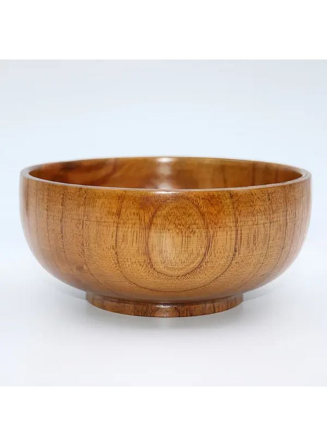 XL Solid Wood Round Bowl Large Durable For Salad Noodles Rice Soup Dessert Fruit - Image 1