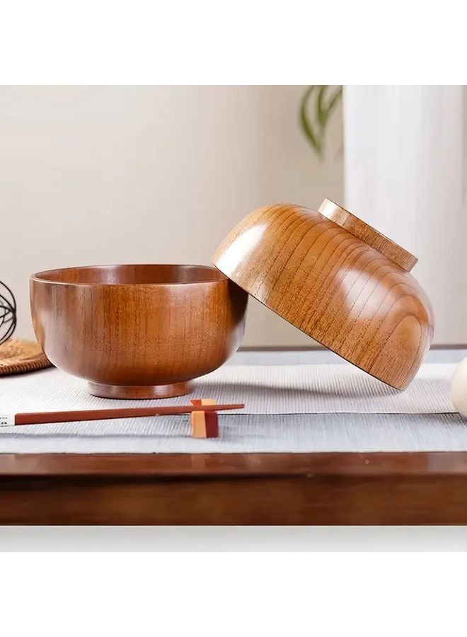 XL Solid Wood Round Bowl Large Durable For Salad Noodles Rice Soup Dessert Fruit - Image 4