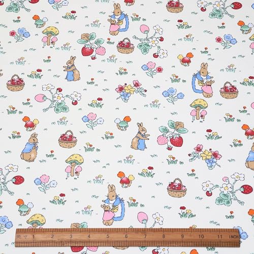 Hanjunzhao Forest Garden Mushroom Strawberry Rabbit Floral Print Cotton Quilting Fabric By The Yard for Quilting, Sewing, Patchwork, Pet, Crafts, Apparel, Baby Dresses, and Quilts, Pre-cuts 2 Yards - Image 2
