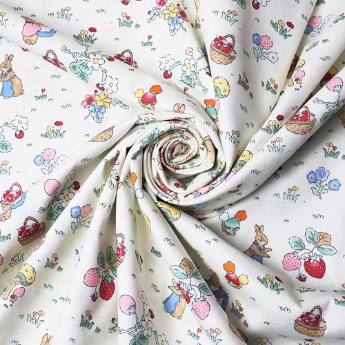 Hanjunzhao Forest Garden Mushroom Strawberry Rabbit Floral Print Cotton Quilting Fabric By The Yard for Quilting, Sewing, Patchwork, Pet, Crafts, Apparel, Baby Dresses, and Quilts, Pre-cuts 2 Yards - Image 3