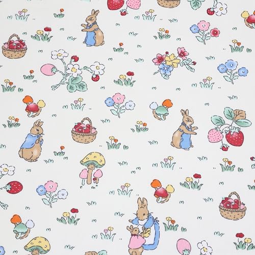Hanjunzhao Forest Garden Mushroom Strawberry Rabbit Floral Print Cotton Quilting Fabric By The Yard for Quilting, Sewing, Patchwork, Pet, Crafts, Apparel, Baby Dresses, and Quilts, Pre-cuts 2 Yards - Image 1