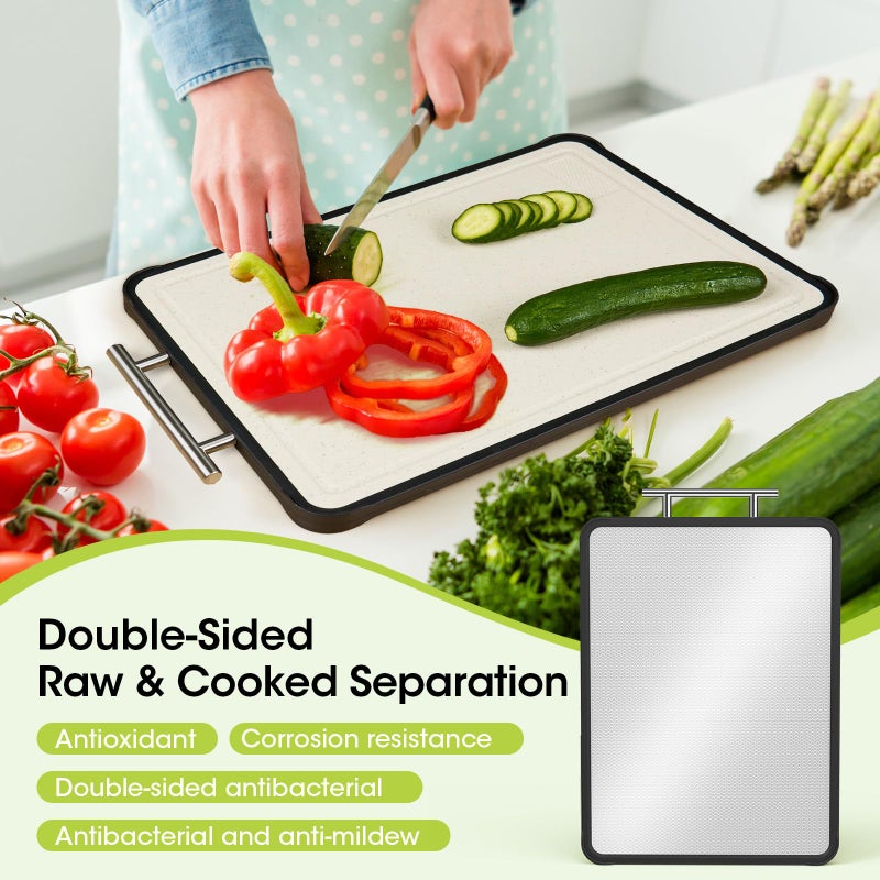 Faryuan Stainless Steel Cutting Board, Double Sided 316 Stainless Steel Cutting Boards for Kitchen, Food Grade PP 2-in-1 Chopping Board for Meat Vegetables and fruits, Dishwasher Safe 16" x 11" - Image 2