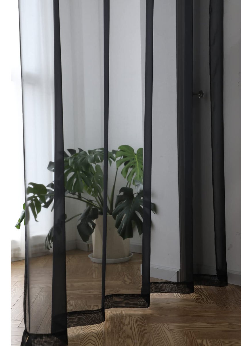 L&TEC Window Black Sheer Curtains 108 Inches Long 2 Panels Sheer Curtain Basic Rod Pocket Panel for Bedroom Children Living Room Yard Kitchen (Black  52"" W x 108"" L | 2 pcs)  - Image 4
